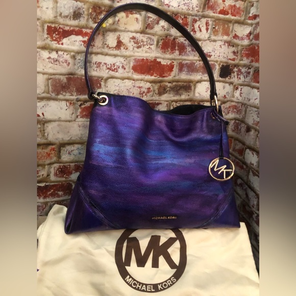 VINTAGE Michael Kors Metallic Mult Color Pebbled Leather Shoulder Bag Tote Purse - Picture 11 of 16